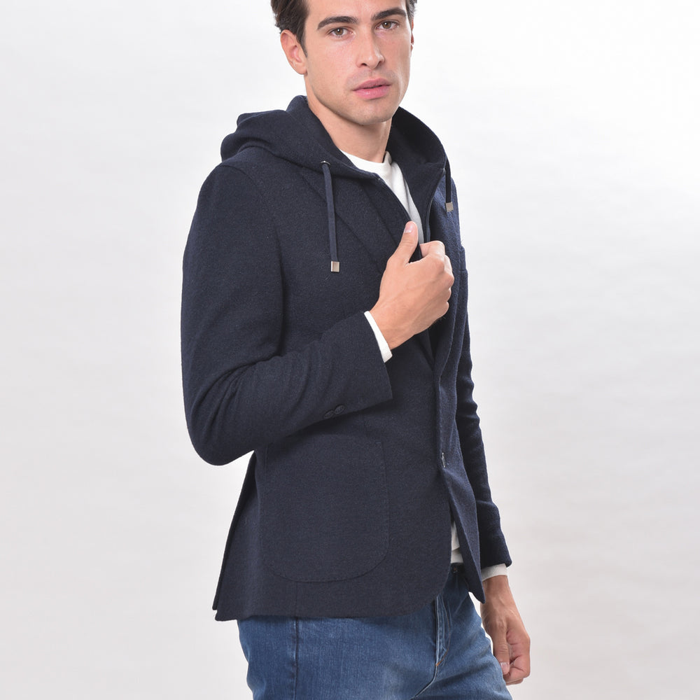 
                      
                        GABARDINE - Giacca blu monopetto con cappuccio
                      
                    