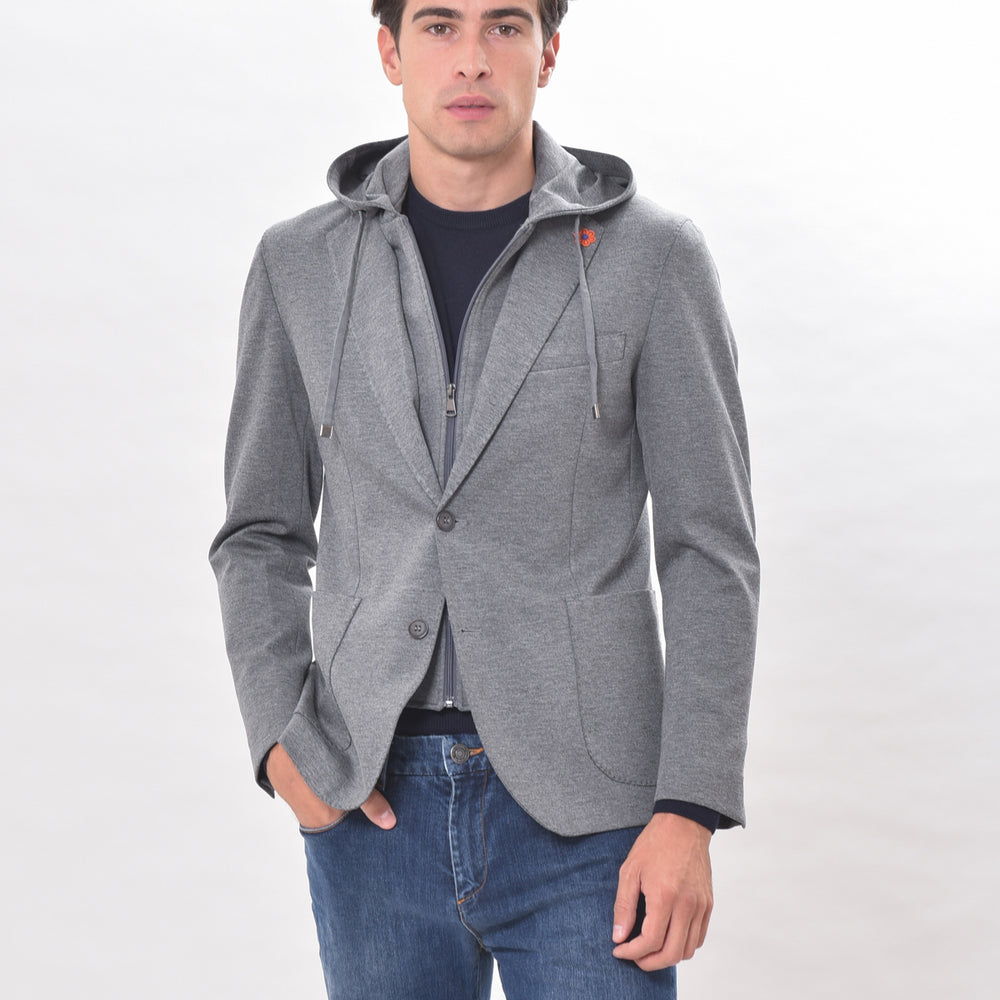 
                      
                        GABARDINE - Giacca blu monopetto con cappuccio
                      
                    